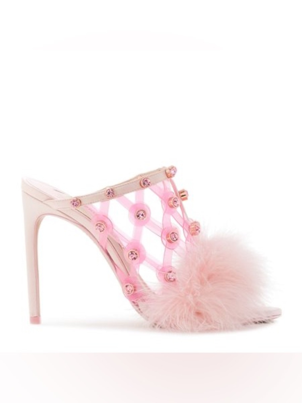 Sophia Webster Pink Feather & Crystal High Heel Mules